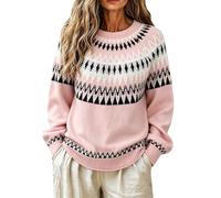 Jumpers 2026 Fair Isle - Suéter térmico de manga larga para mujer, rosa, 4XL