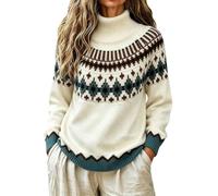 Jumpers 2026 Fair Isle - Suéter térmico de manga larga para mujer, Verde tirando a negro, M