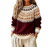 Jumpers 2026 Fair Isle - Suéter térmico de manga larga para mujer, Vino, M