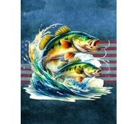 Jumping Bass Novelty Notebook - Watercolor Design: 8.5" X 11" 140 Pages Wide Ruled Paperback