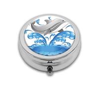 Jumping Dolphin Animal Character Cartoon Water Round Box,Compact compartment Medicine Case for Pocket,Purse,Portable Medicine Tablet Vitamin Holder Travel