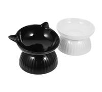 JUMPLAWN 2juegos Tazón Elevado para Gatos Base Antideslizante De Comederos De Cerámica para Alimento y Agua Apto para Gatos y Perros Pequeños Fácil De Limpiar Diseño Anti-vómitos y
