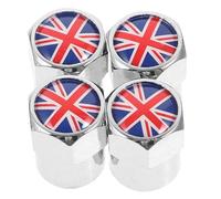 JUMPLAWN 4 Tapas de Válvulas para Neumáticos de Coche en Acero Inoxidable, Diseño Mini Bandera del Reino Unido, Accesorios para Automóvil, Compatibles SUV y Camión, Decorativas