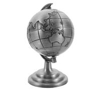 JUMPLAWN Adorno de Escritorio Globo Terráqueo Vintage Giratorio de Metal Gris Pequeño, Decoración para Oficina, Estudio y Estantería, Bola del Mundo Decorativa Retro Compacta