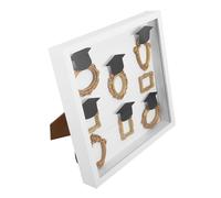 JUMPLAWN Caja de Sombra de Museo DIY para Graduación 8 Marcos de Fotos Miniatura, 6 Birretes de Graduado, Marco de Color Claro de 25x25 Cm, Vitrina Decorativa para Recuerdos Familiares