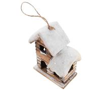 JUMPLAWN Casita Navideña de Madera Miniatura de 10X10 CM Luces LED y Techos con Nieve Decoración Rústica de Invierno para Centros de Mesa y Adornos Navideños Interiores