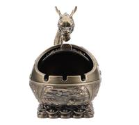 JUMPLAWN Cenicero Vintage de Bronce Antiguo con Tapa Metálica a Prueba de Viento, Diseño Dragón, Portátil, Decorativo para Interior y Exterior, para Hogar, Oficina y Sala de Estar