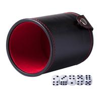 JUMPLAWN Cubilete de Dados de Cuero PU Doble Capa, Juego de Dados 5 Piezas, Vaso Agitador Compacto y Ligero para Entretenimiento en Bares, Ktv y Clubes