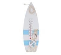 JUMPLAWN Decoración Rústica de Madera con Termómetro de Pared y Tabla de Surf en Forma de Ancla, Ideal para Habitación y Zona de Playa, Medidor de Temperatura Ambiental