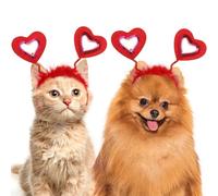 JUMPLAWN Diadema para Fiesta de Mascotas en Poliéster Rojo Forma de Corazón, 2 Piezas Adorables para Accesorios de Pelo y Retratos de Mascotas