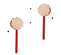 JUMPLAWN Juego de 2 Sonajeros Tradicionales de Madera y Piel de Oveja en Color Rojo, Juguetes Musicales para Bebés y Niños que Estimulan la Coordinación Audición