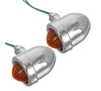 JUMPLAWN Luces Intermitentes LED para Motocicleta Vintage Juego 2 Piezas Carcasa Plateada y Cubierta Amarilla Señal de Dirección para Motos Cruiser Resistentes al Agua y Uso en