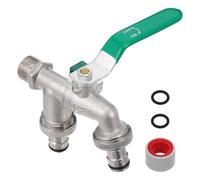 JUMPLAWN Tapa Adaptadora IBC de Doble Salida, Metal Verde, Control Dual | Recipientes Ibc y Cubas, Conexión Flexible, Caudal Independiente, Uso en Laboratorios E Industria