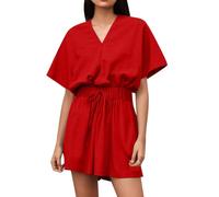 Jumpsuit de mujer de verano corto, mono de mujer, mono entero de verano para mujer, mono elegante de verano, pantalones de manga corta con cuello en V, para playa, mono deportivo de moda, pelele corto