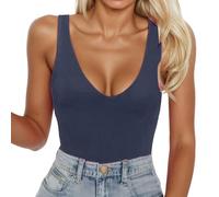 Jumpsuit Mujer -Conjuntos Elegantes sin mangas escote en V profundo y espalda scubierta, ial un look casual verano. (Navy, XL)