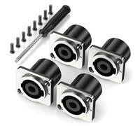 Jumwa 4Pack 4 Polos Speakon Panel Twist Lock Altavoz Toma en panel metálico Montaje Compatible con Neutrik Speakon NL4MP, NL4MPR, NL4FC, NL4FX, NLT4X, NL4 Series, NL2FC