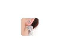 Jumwrit Aretes de diamantes de imitación con orejas delanteras y traseras para mujer, aretes colgantes de corazón, aretes de amor para mujeres y niñas, aretes simples (plata)