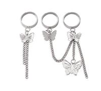 Jumwrit Juego de anillos de cadena punk, anillos de mariposa bohemios, anillos de nudillo plateados, anillos apilables para dedos ajustables a media hora para mujeres y niñas (3 piezas)