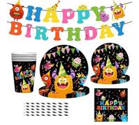 JUMXBUM 101 Piezas de Vajilla Monster, para 20 Invitados, Set de Monstruos, para Niños Fiesta de Cumpleaños Baby Shower Decoración