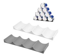 JUMXBUM 2 Pcs Oganizador de Botellas de Nevera, Portabotellas Nevera, Apilador de Botellas y Latas para Frigorífico, para Armario Despensa Cocina Soporte Cerveza (Blanco Gris)