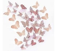 JUN-H 36 Piezas Mariposas 3D Mariposas Decorativas Pegatinas de Pared Arte Tatuajes de DIY Dormitorio Tatuajes de Decoración de Bebé Extraíble Mural de Pared Decorativo (rosa roja)