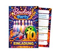 JuNa-Experten 12 tarjetas de invitación para 10 cumpleaños infantiles, bolos, invitación para décimo cumpleaños, bolos, invitaciones de cumpleaños, cumpleaños de niñas, niños