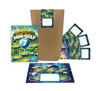 JuNa-Experten 12 tarjetas de invitación para el 7º cumpleaños infantil para niñas y niños, mini golf, coloridas, invitaciones para séptimo cumpleaños, incluye 12 sobres, 12 bolsas de fiesta/natural