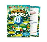 JuNa-Experten 12 tarjetas de invitación para el 8º cumpleaños infantil para niñas y niños, mini golf, coloridas, invitaciones para octavo cumpleaños de niñas