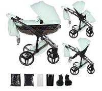 Junama Cochecito Diamond Hand Craft 2en1 3en1 4en1 (01 - pistacho y plata, 2en1 con adaptadores)