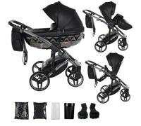 Junama Cochecito Diamond Hand Craft 2en1 3en1 4en1 (04 - negro y plata, 2en1 con adaptadores)