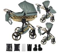 Junama Cochecito Diamond Heart 2en1 3en1 4en1 (03 - verde y dorado, 2en1 con adaptadores)