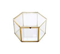junao - Joyero de cristal, caja de joyería geométrica dorada, para almacenamiento y exhibición de anillos, pendientes y flores, Vidrio de cobre
