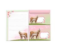 Junapack Juego de papel de carta para niña, caballo con potro, bloc de cartas con sobre, bloc de notas para niños, bloc de notas A5 con 25 hojas, 15 sobres