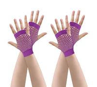 JUNART 2 pares de guantes de malla para mujer, guantes largos elásticos sin dedos para disfraces, accesorios para Halloween, cosplay, fiesta retro, corto-2 púrpura, Short