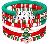JUNBAOYYDS 6 pulseras de Navidad, apilables, pulseras navideñas, pulseras festivas, renos, muñecos de nieve, decoraciones navideñas, regalos de Navidad, L, Plástico, No es una piedra preciosa