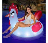 Junbig Flotadores inflables para alberca con luces, 63 pulgadas, flotadores de piscina de pollo con cambio de color RGB solar, flotadores de piscina grandes para adultos con 2 asas, flotador de