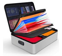 JUNDUN Organizador de documentos, resistente al fuego con cerradura, caja de almacenamiento de documentos con 7 compartimentos, organizador de archivos, maletín portátil para documentos importantes,