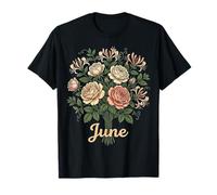 June Birth Flower Rose & Honeysuckle Floral Cute Birthday Camiseta