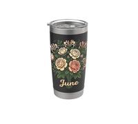 June Birth Flower Rose & Honeysuckle Floral Cute Birthday Vaso térmico de acero inoxidable de doble pared