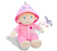 June Garden 12"""" Musical Sweet Dolly Dinopuff - Interactive Stuffed Ultra Soft Talking Baby Doll for Birth and Up - Removable Pink Dinosaur