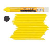 June Gold 36 Yellow Coloured Lead Refills, 2.0 mm, Extra Bold Thickness for Heavy Use, Break Resistant with a Convenient Dispenser