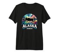 Juneau Alaska Aurora Borealis Alce Tierra del Sol de Medianoche Camiseta Premium