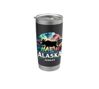 Juneau Alaska Aurora Borealis Alce Tierra del Sol de Medianoche Vaso térmico de acero inoxidable de doble pared