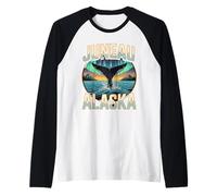 Juneau Alaska Ballena Norte y Luces Paisaje Camiseta Manga Raglan