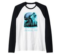 Juneau Alaska Howling Wolf Moon Forest Nature Lover Camiseta Manga Raglan