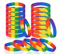 JUNEBRUSHS 24 pulseras de silicona del orgullo gay LGBT de goma arcoíris para decoraciones de desfiles, accesorios de fiesta (6 colores, 12 colores)