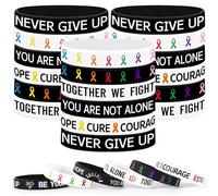 JUNEBRUSHS 42 pulseras de silicona para concientización sobre el cáncer, a granel, cinta de prevención para todas las bandas de prevención, pulseras de goma inspiradoras para combatientes del cáncer