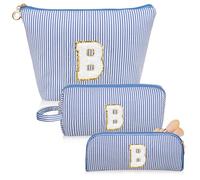 Junesters Initials Makeup Bag Set, Personalized Blue Cosmetic Bag, Cute Large Make up Bags, Travel Toiletry Bag for Women Girl Gifts B (Blue)