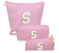 Junesters Initials Makeup Bag Set, Personalized Pink Cosmetic Bag, Cute Large Make up Bags, Travel Toiletry Bag for Women Girl Gifts S (Pink)