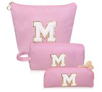 Junesters Initials Makeup Bag Set, Personalized Pink Cosmetic Bag, Cute Large Make up Bags, Travel Toiletry Bag for Women Girl Gifts M (Pink)